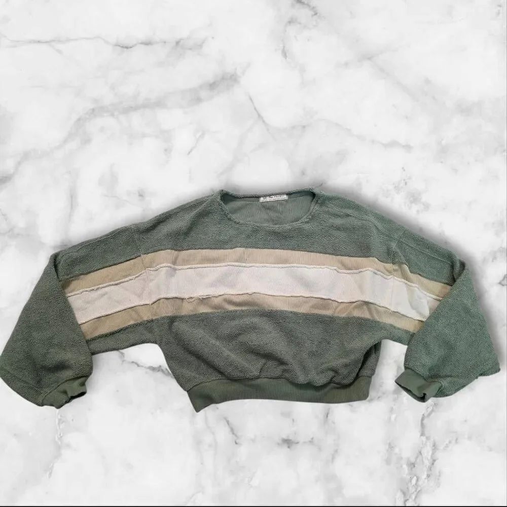 Free People Palo Alto Stripe Sweatshirt Cool Moss Size XS
